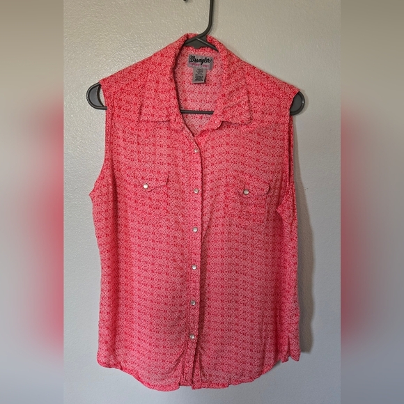 Wrangler | Red Sleeveless Western Shirt Size Large - Picture 2 of 8
